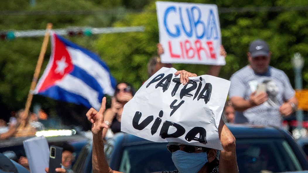 A demonstration in Miami to support the protesters in Cuba